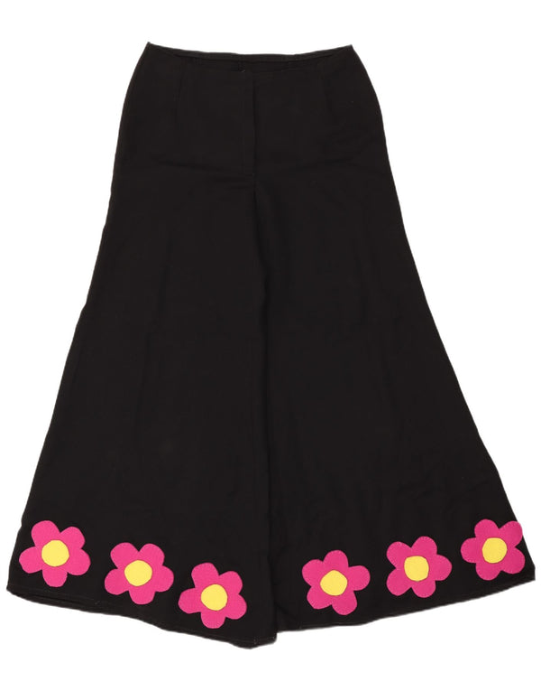 Vintage Damen Flare Freizeithose W31 L31 Schwarz geblümt