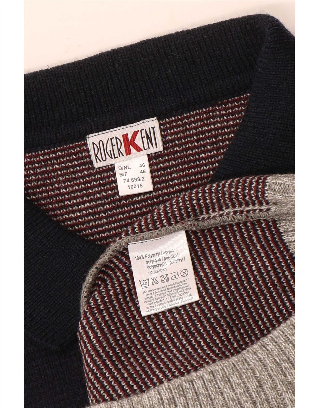 Roger Kent Herren-Cardigan-Pullover IT 46 Small Grey Colourblock Polyacryl