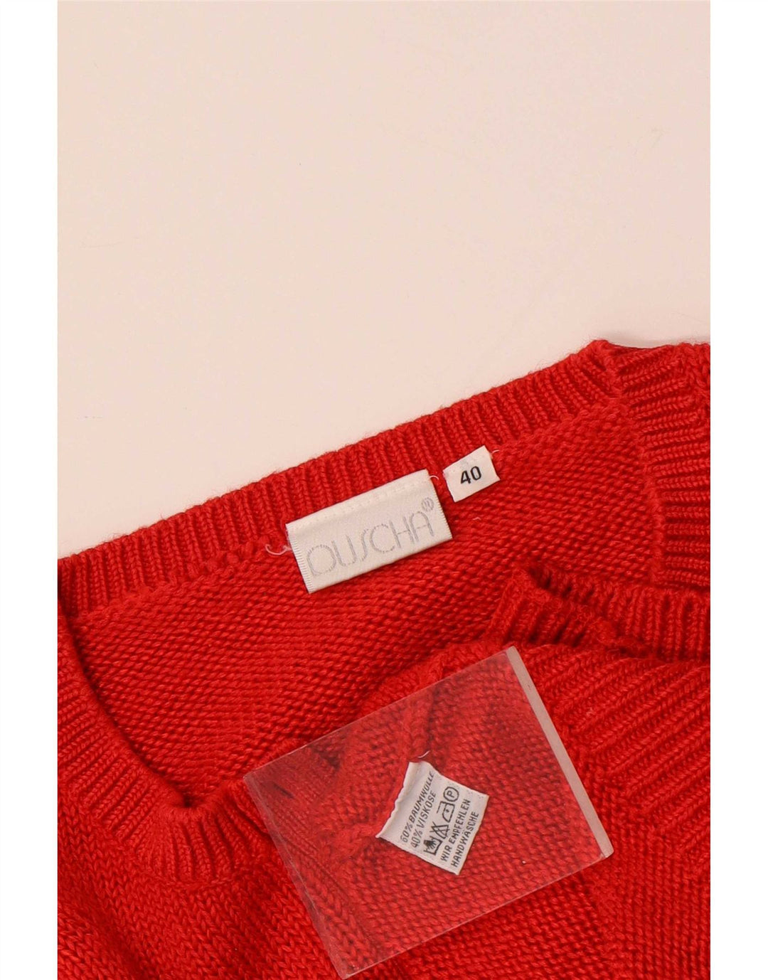 Vintage Damen Übergroßer Pullover mit Knopfkragen, EU 40, mittelrote Baumwolle