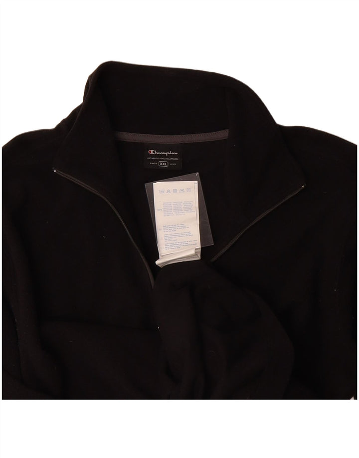 CHAMPION Mens Zip Neck Fleece Jumper 2XL Black Polypeptide