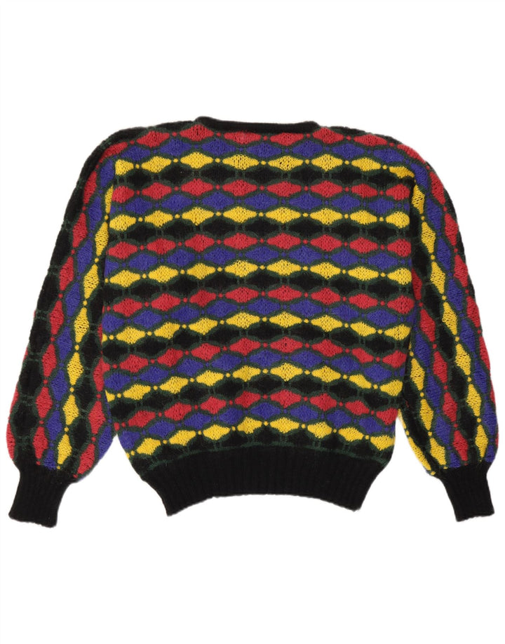 Vintage Damen Pullover mit U-Boot-Ausschnitt, Größe 46, groß, mehrfarbig, geometrisch