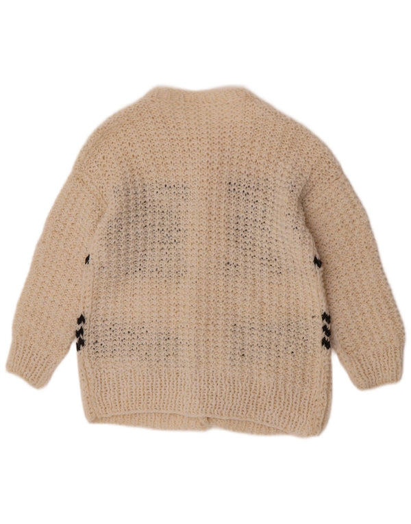 Vintage Damen Cardigan Pullover UK 14 Groß Weiß Geometrisch