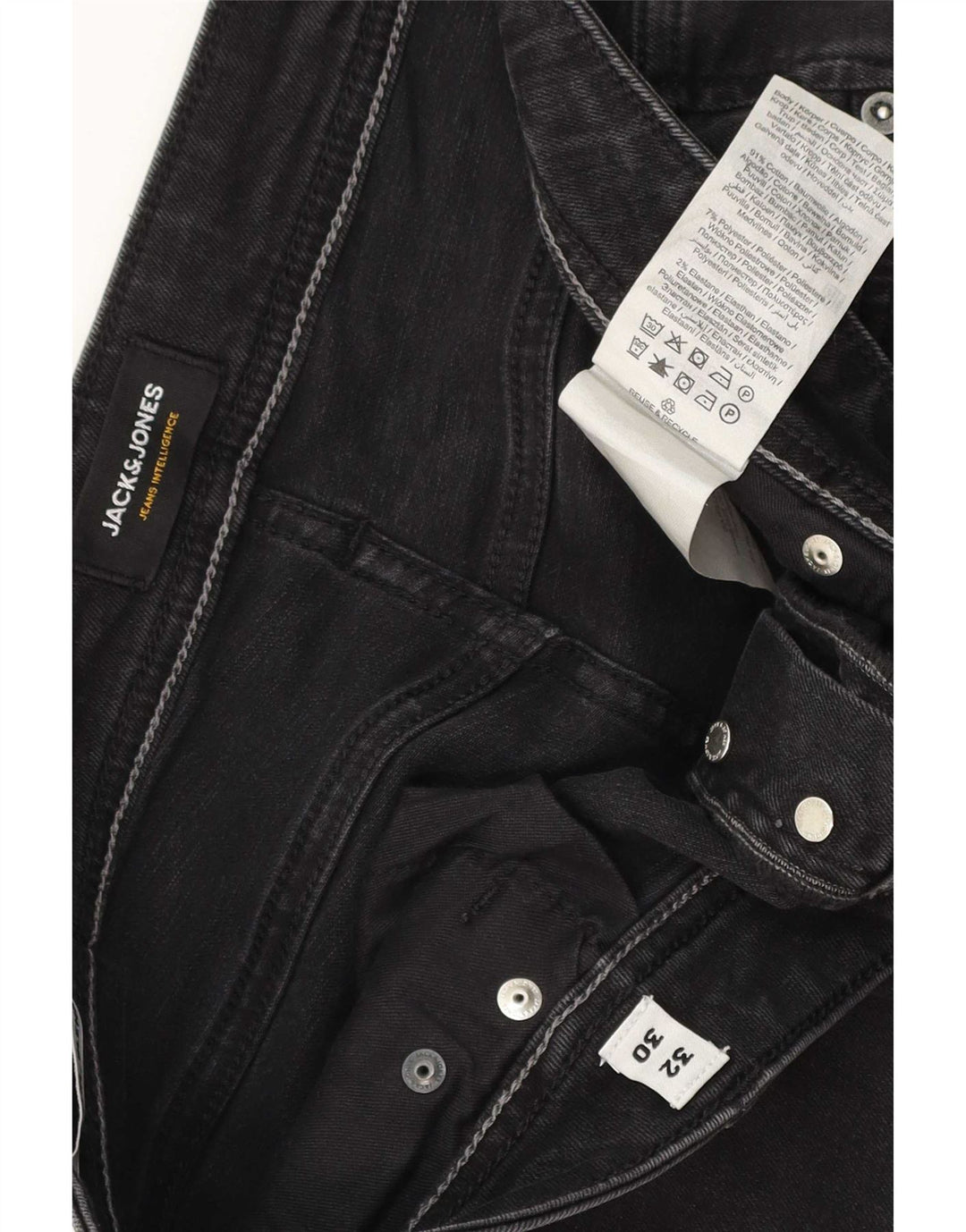 Jack & Jones Herren GLENN Distressed Slim Jeans W32 L30 Schwarze Baumwolle