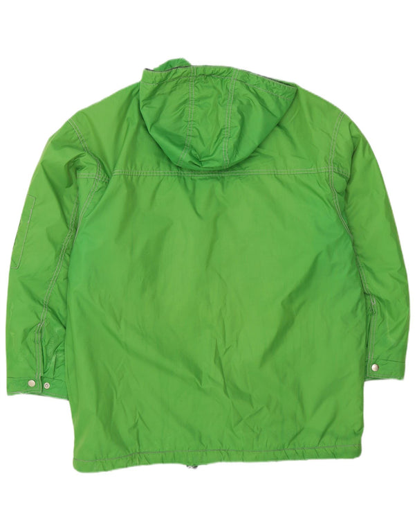 Vintage Herren-Windbreakerjacke mit grafischer Kapuze, UK 40, großes grünes Polyamid