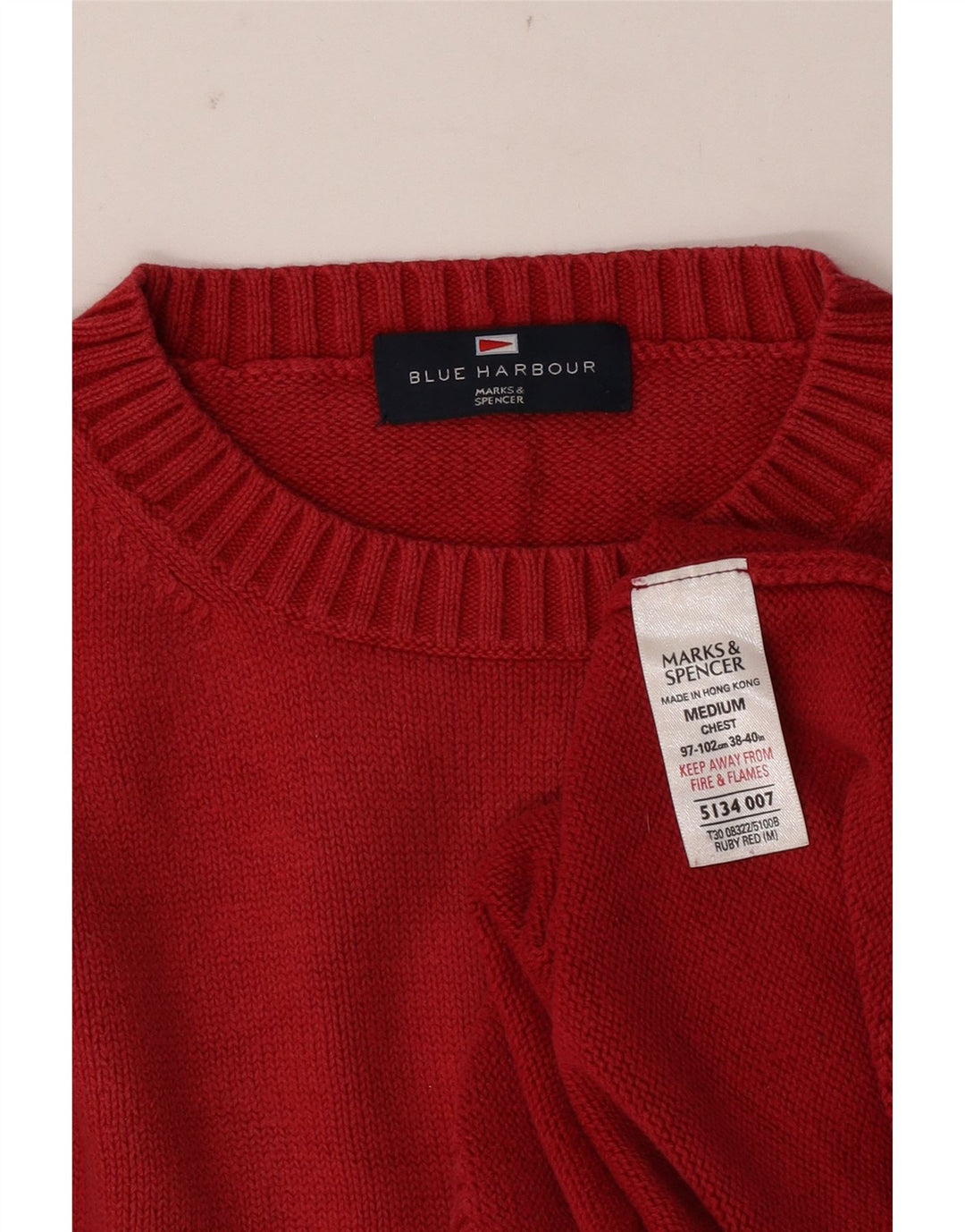 Marks & Spencer Herren Blauer Harbour-Pullover mit Rundhalsausschnitt Mittelrot