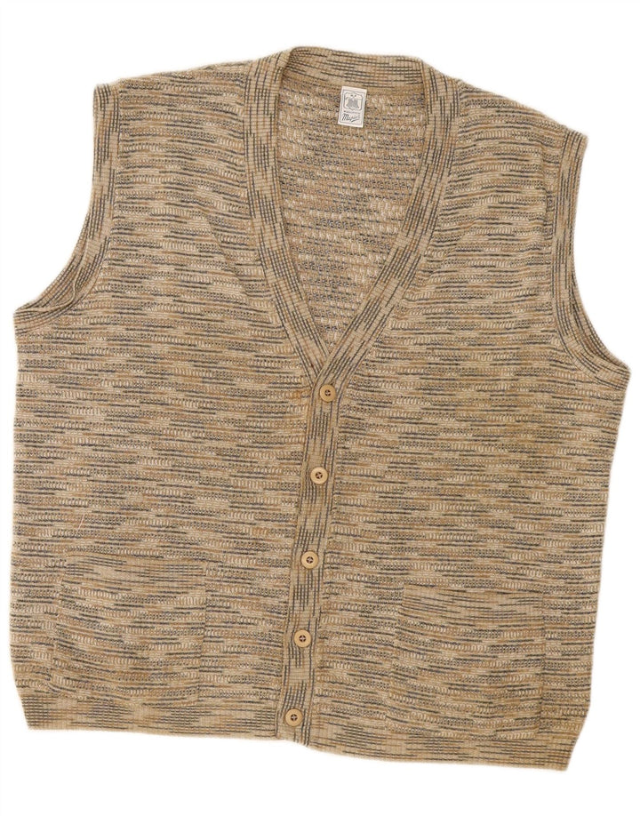 Mapier Herren-Cardigan, ärmellos, mittelbeige, gesprenkelte Baumwolle