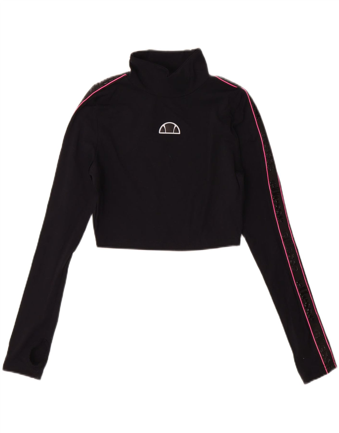 ELLESSE Womens Crop Graphic Top Long Sleeve UK 8 Small Navy Blue Polyamide Vintage Ellesse and Second-Hand Ellesse from Messina Hembry 