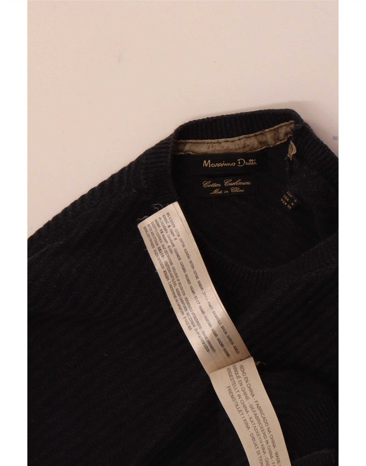 Massimo Dutti Herren-Pullover mit Rundhalsausschnitt, mittelmarineblaue Baumwolle