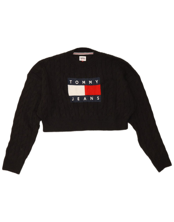 Tommy Hilfiger Damen-Pullover mit grafischem Rundhalsausschnitt, Gr. 12, mittelschwarz