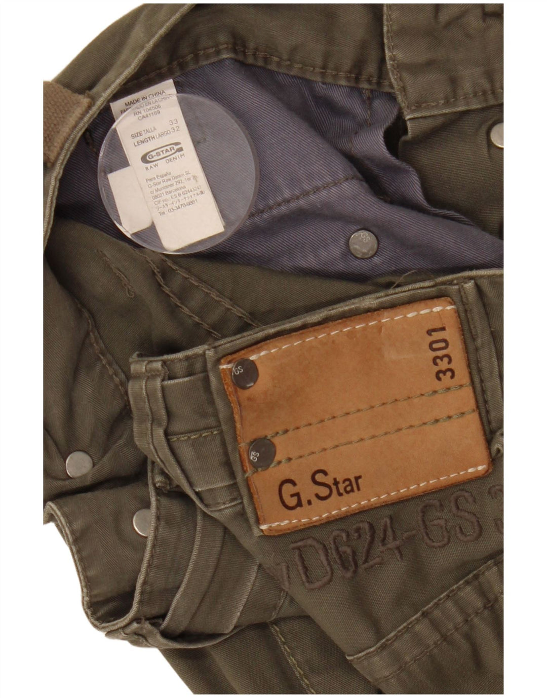 G-STAR Damen 3301 gerade Cargohose W33 L32 Khaki Baumwolle