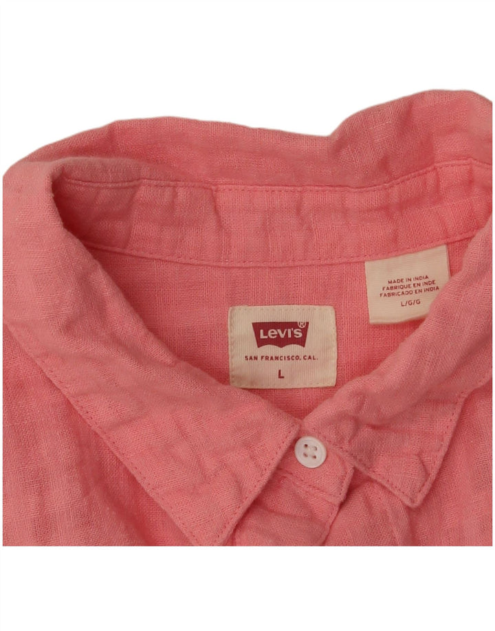 Levi's Damen-Kurzarm-Oversize-Hemd, Gr. 16, groß, rosa kariert