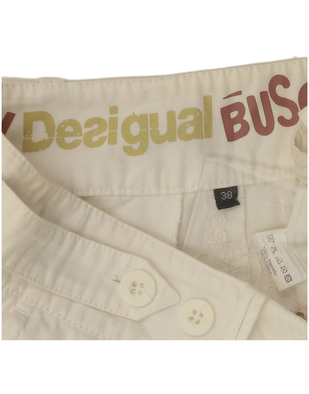 DESIGUAL Gerade Chino-Hose für Damen, EU 38, M, B30, L28, weiße Baumwolle