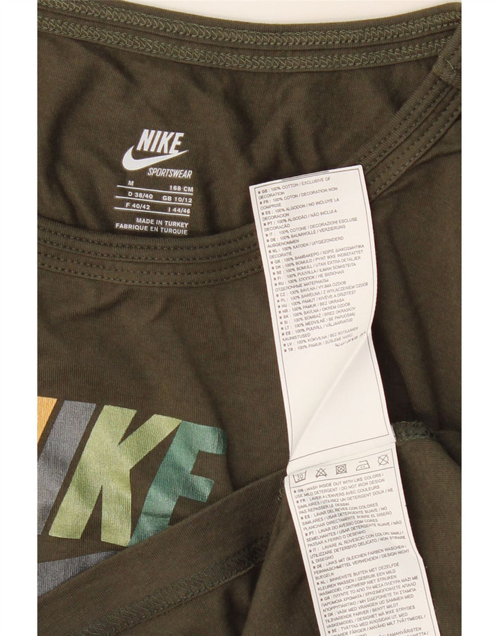 Nike Womens Graphic Top Langarm UK 10/12 Medium Khaki Baumwolle
