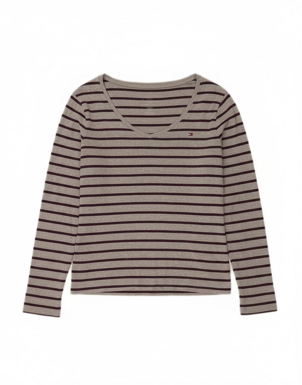 Tommy Hilfiger Damen Top Langarm UK 14 Große grau gestreifte Baumwolle
