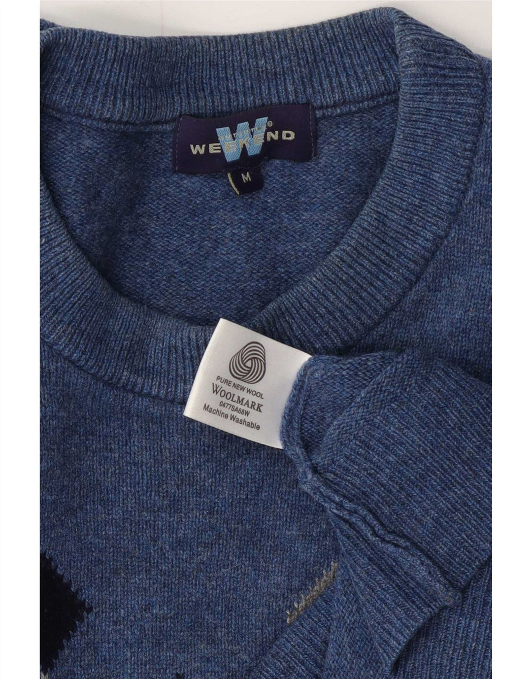 Weekend Herren-Pullover mit Rundhalsausschnitt, mittelblaue Argyle-/Diamond-Wolle