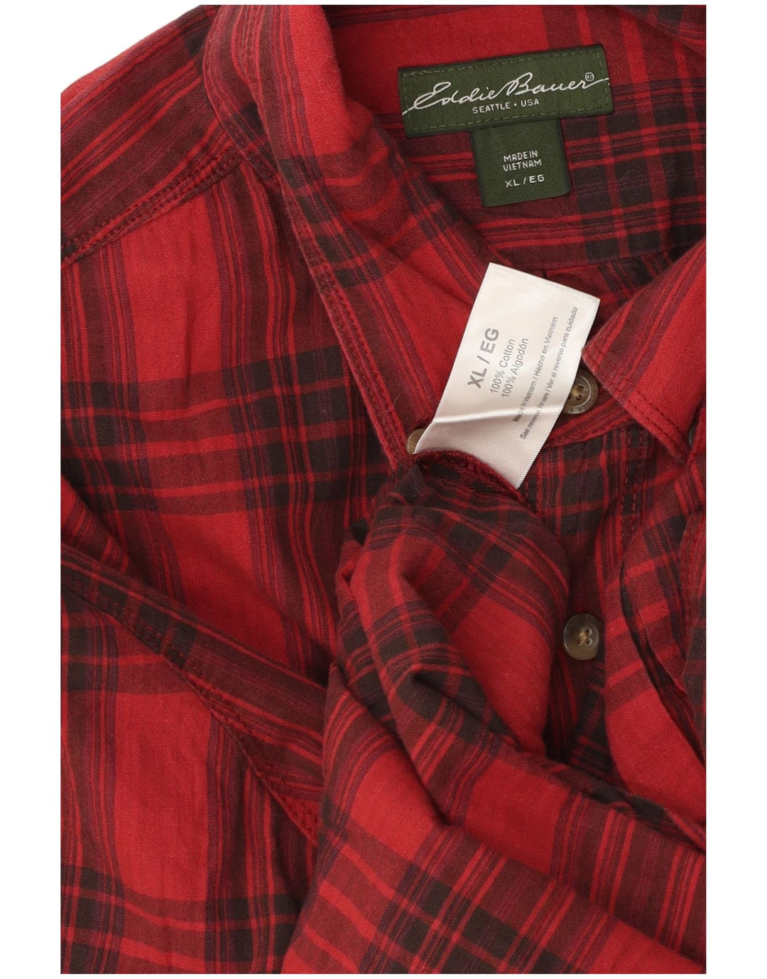 Eddie Bauer Herren-Flanellhemd XL, rot karierte Baumwolle