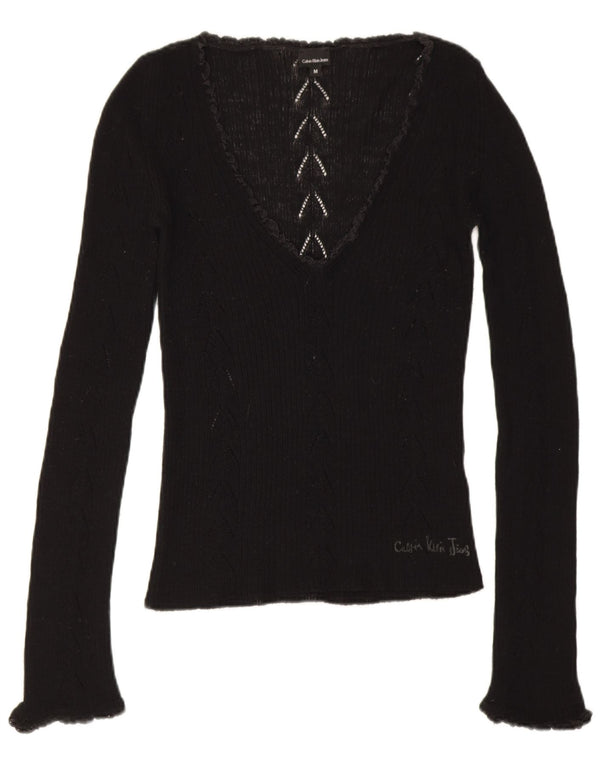 Calvin Klein Damen Graphic Top Langarm UK 12 Medium Schwarz