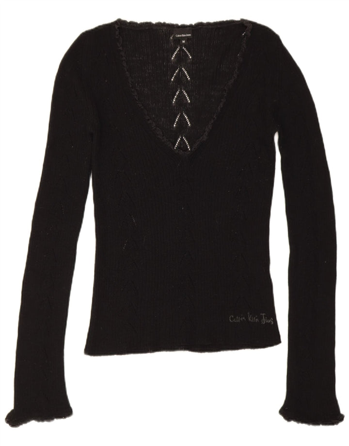 Calvin Klein Damen Graphic Top Langarm UK 12 Medium Schwarz