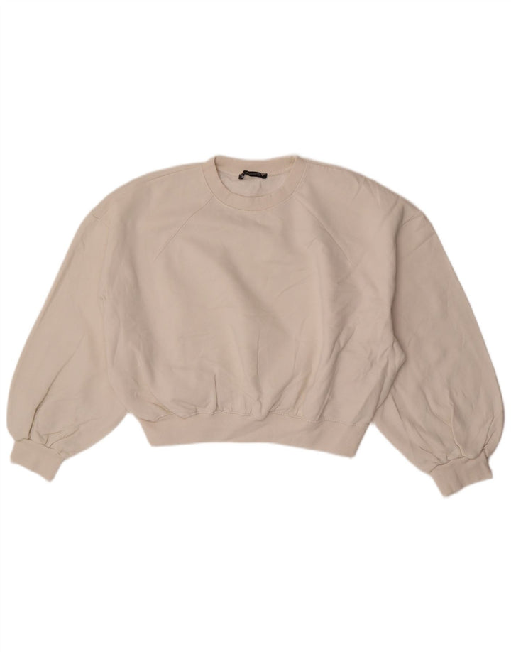 Zara Damen-Pullover, übergroß, kurz geschnitten, 3/4-Ärmel, Sweatshirt, Gr. 14, Mittelweiß