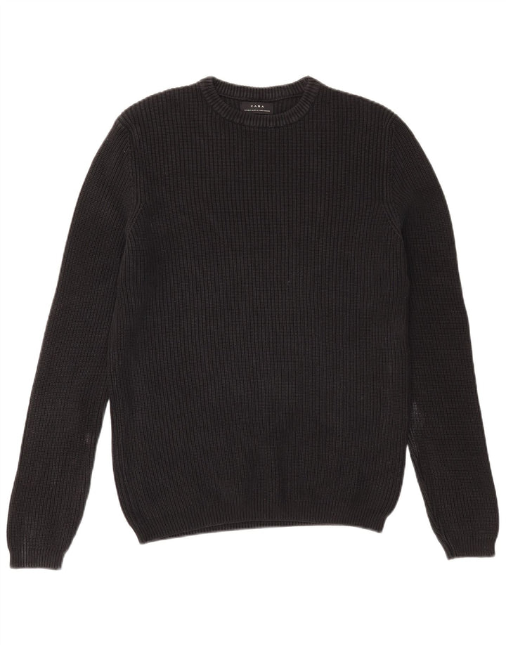 Zara Herren-Pullover mit Rundhalsausschnitt, mittlere schwarze Baumwolle