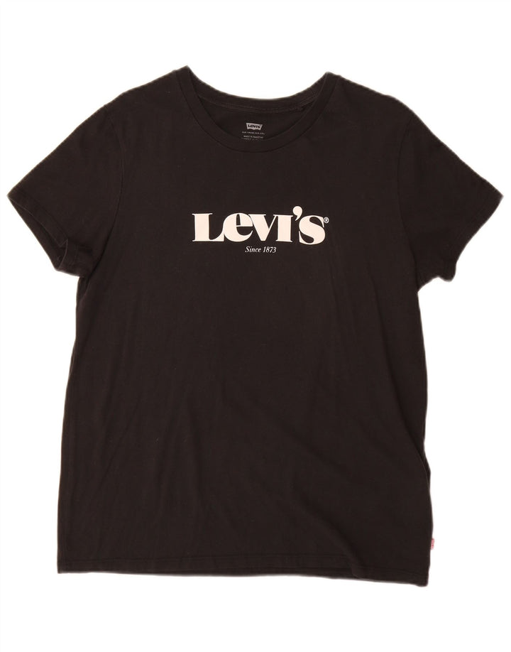 Levi's Womens Graphic T-Shirt Top UK 14 Mittelschwarze Baumwolle