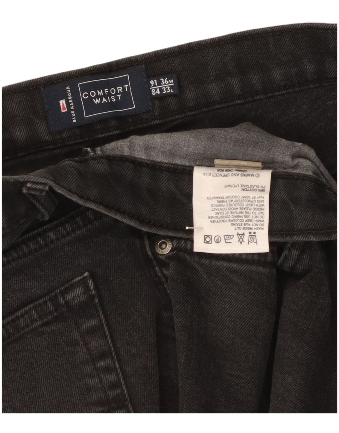 Marks & Spencer Herren Straight Jeans W36 L27 Schwarze Baumwolle