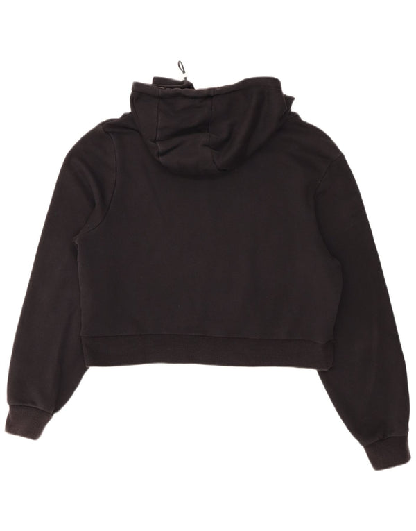 Ellesse Womens Crop Graphic Hoodie Pullover UK 14 Große schwarze Baumwolle