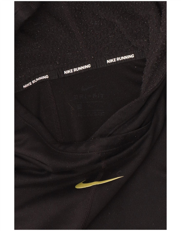 NIKE Damen Running Hooded Graphic Top Langarm UK 14 Medium Schwarz