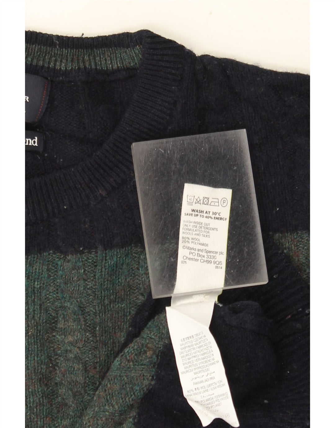 Marks & Spencer Herren-Pullover mit Rundhalsausschnitt, XL, grün gestreift, Wolle