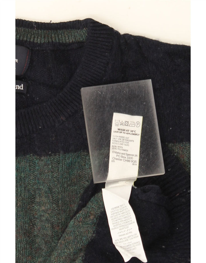 Marks & Spencer Herren-Pullover mit Rundhalsausschnitt, XL, grün gestreift, Wolle