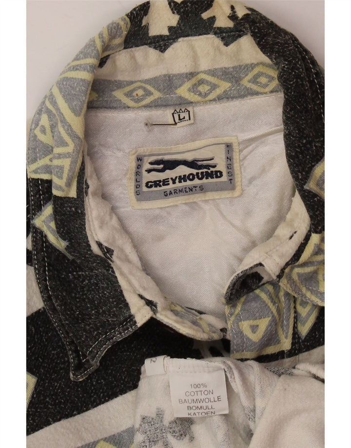 VINTAGE Herren Lumberjack Flanellhemd Große graue geometrische Baumwolle