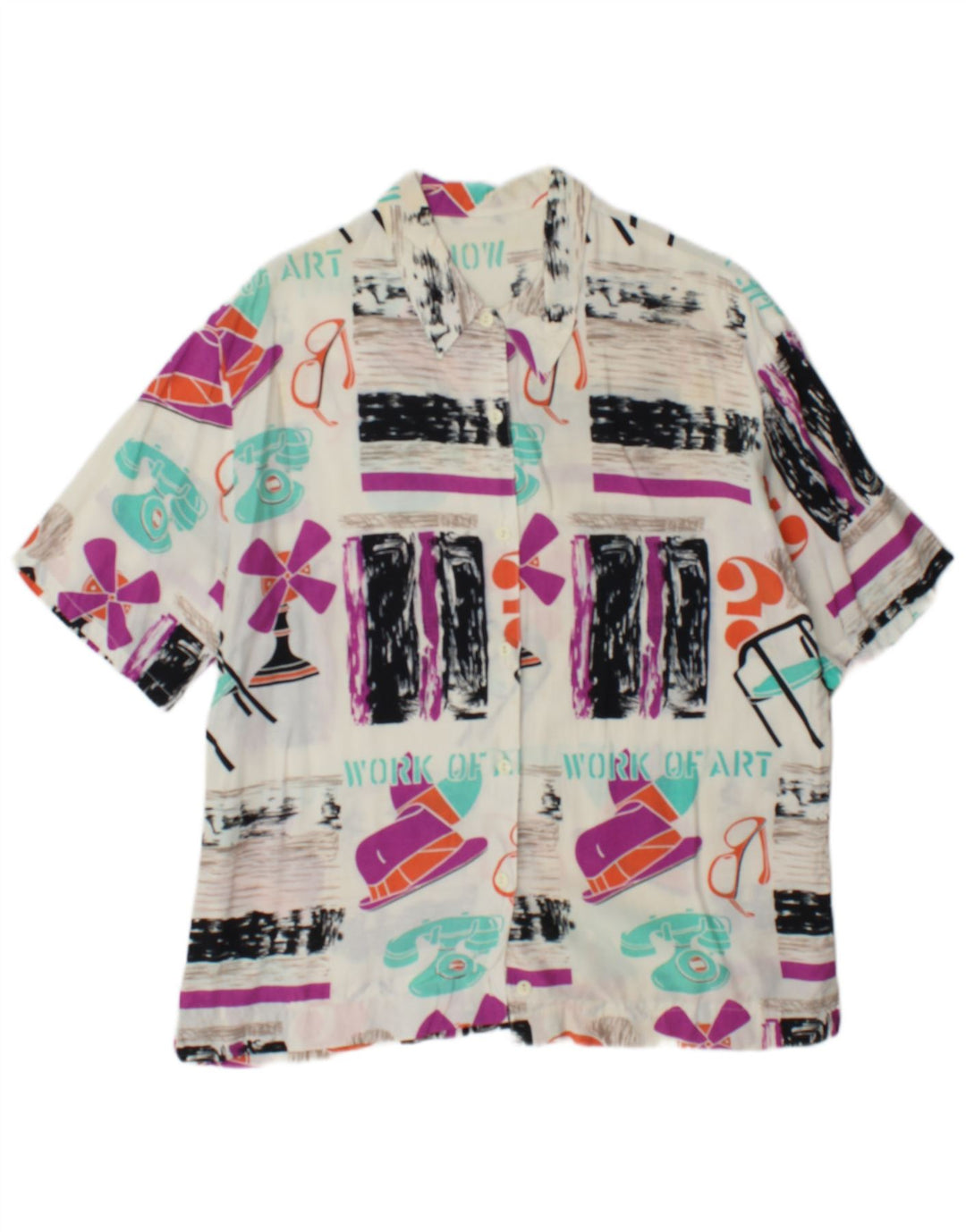 Vintage Damen Grafikshirt UK 14 Großes mehrfarbiges Patchwork