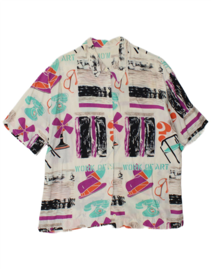 Vintage Damen Grafikshirt UK 14 Großes mehrfarbiges Patchwork