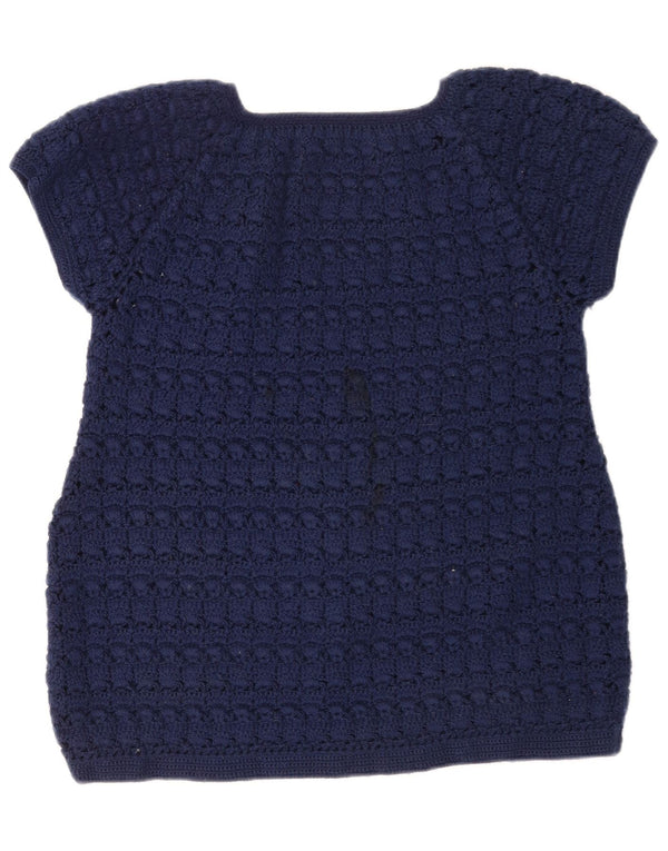 Vintage Damen Strickbluse Top UK 12 Medium Marineblau