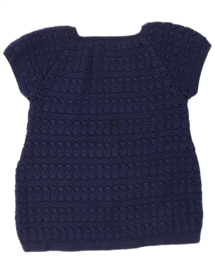Vintage Damen Strickbluse Top UK 12 Medium Marineblau