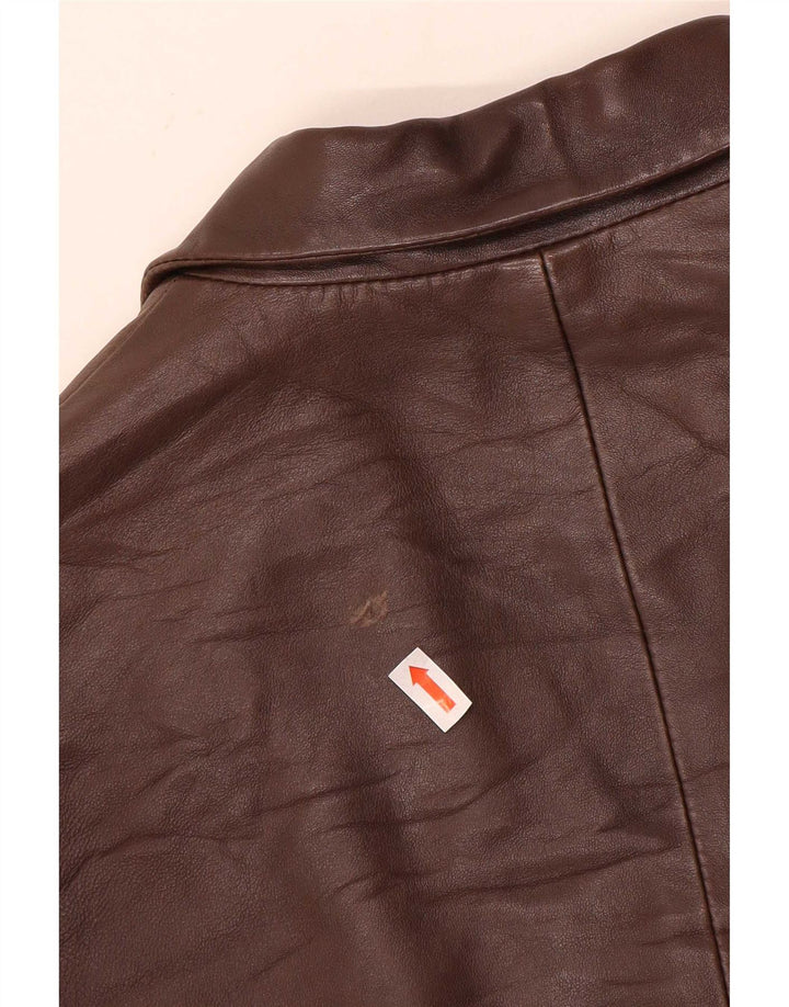 Evolution Damen 3-Knopf-Lederblazer IT 48 XL Brauner Farbblock