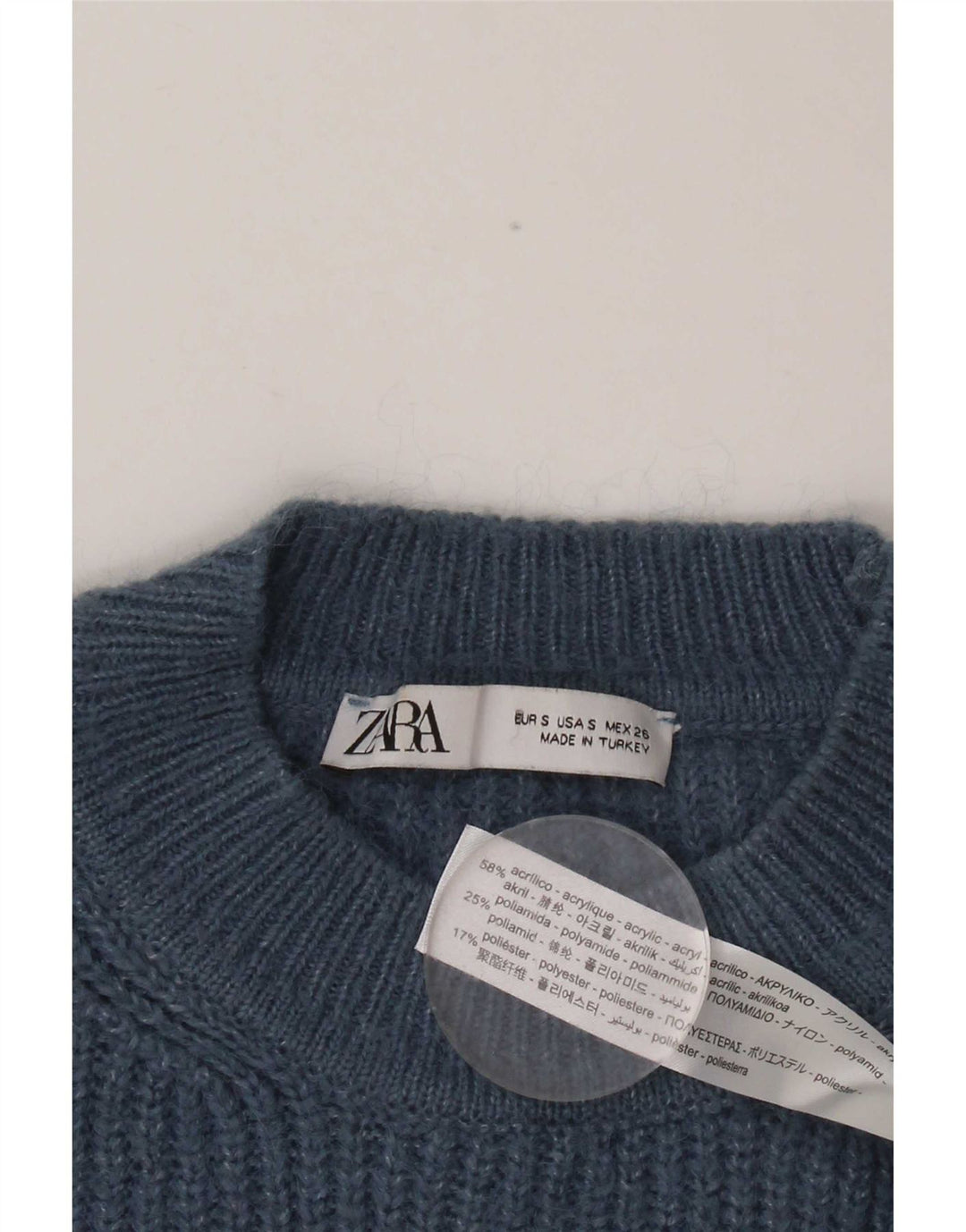 Zara Damen-Pullover, übergroß, Rundhalsausschnitt, Gr. 10, Small, Blau, Acryl