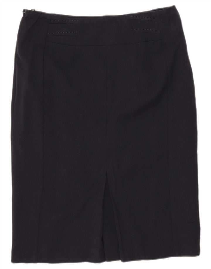MARKS & SPENCER Gerader Damenrock UK 10 Small W30 Marineblaues Polyester