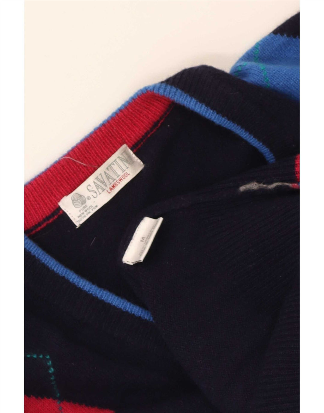 Vintage Herren V-Ausschnitt Pullover Pullover Medium Marineblau Argyle/Diamant