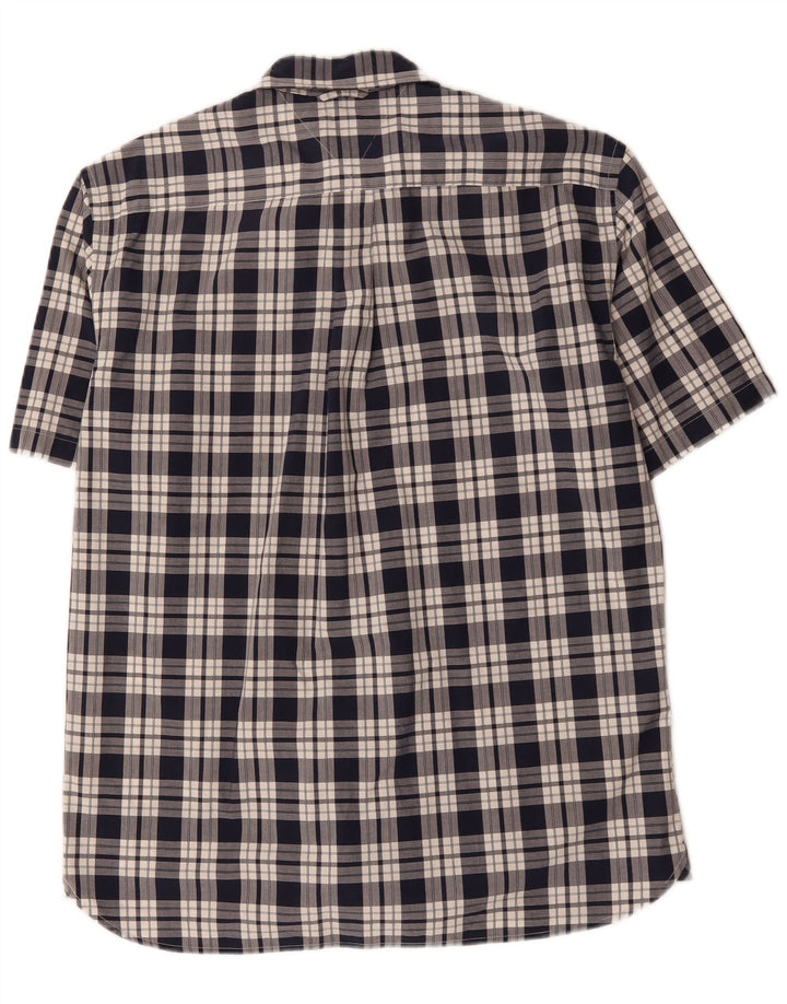TOMMY HILFIGER Mens Short Sleeve Shirt Medium Navy Blue Check