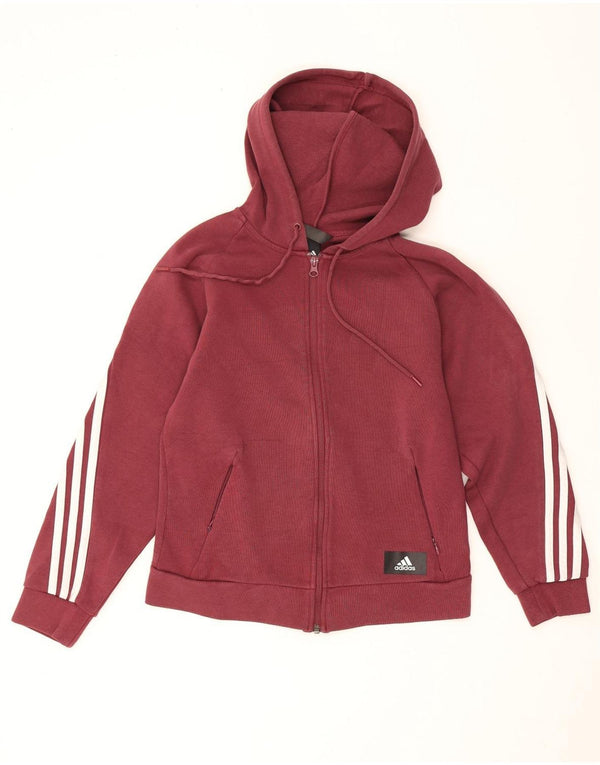 Adidas Damen Zip Hoodie Pullover UK 4/6 XS Burgund Baumwolle