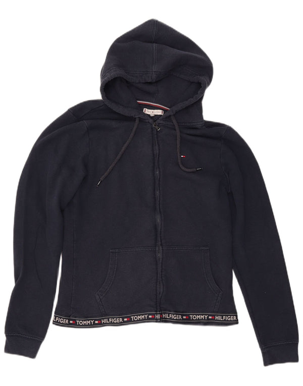 TOMMY HILFIGER Damen Graphic Zip Hoodie Pullover UK 12 Medium Marineblau