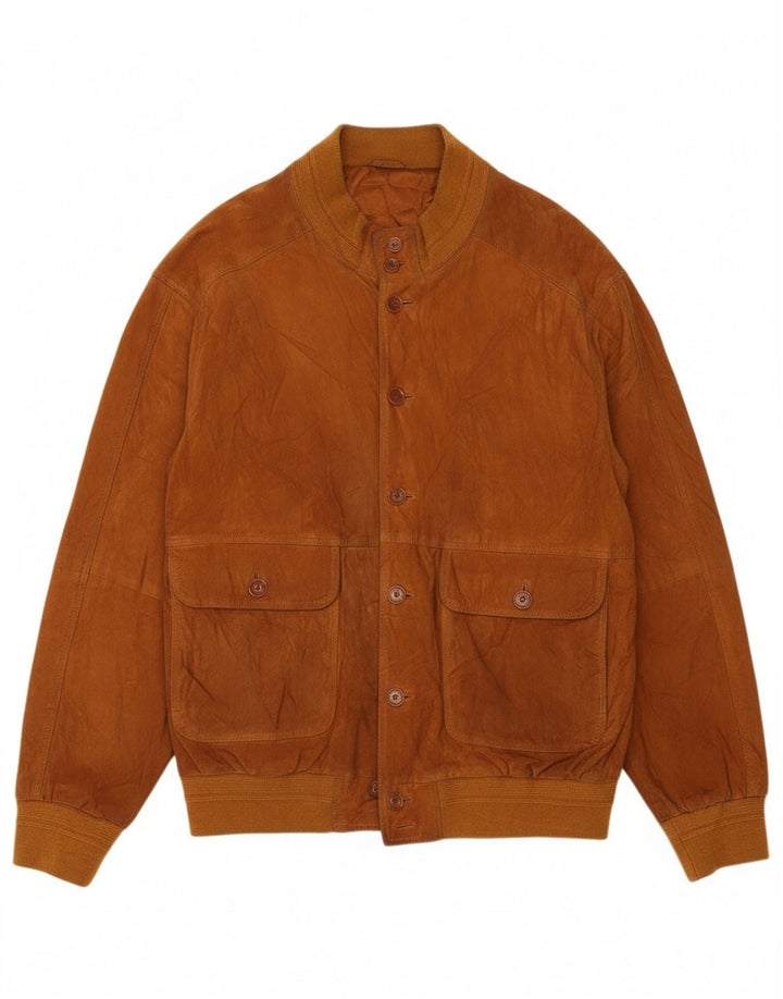 VINTAGE Mens Suede Bomber Jacket IT 56 3XL Brown