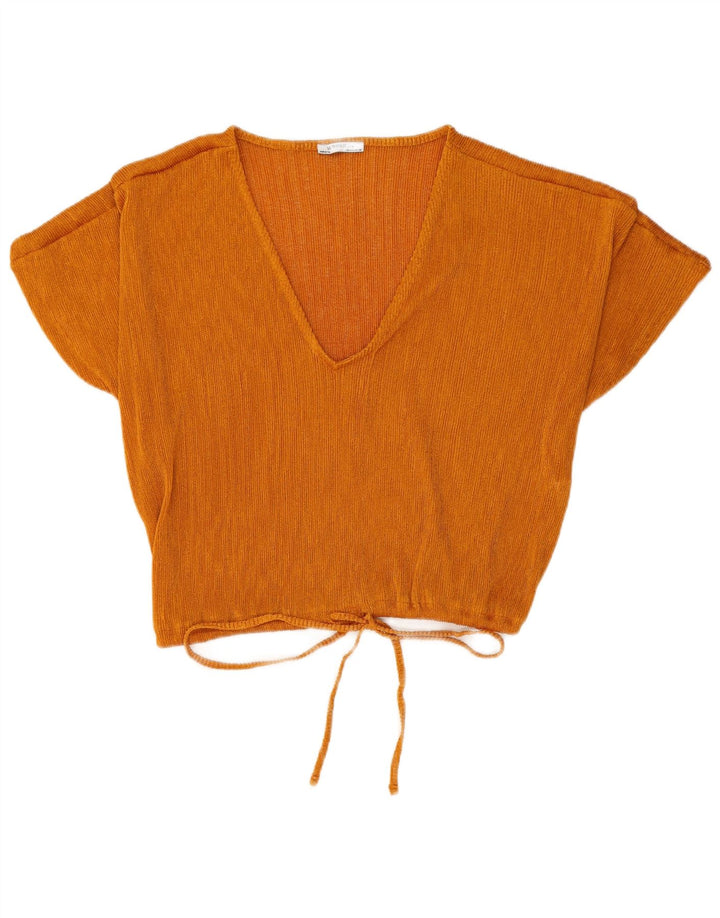 Zara Damen Kurzarm-Crop-Top UK 14 Large Orange Polyester