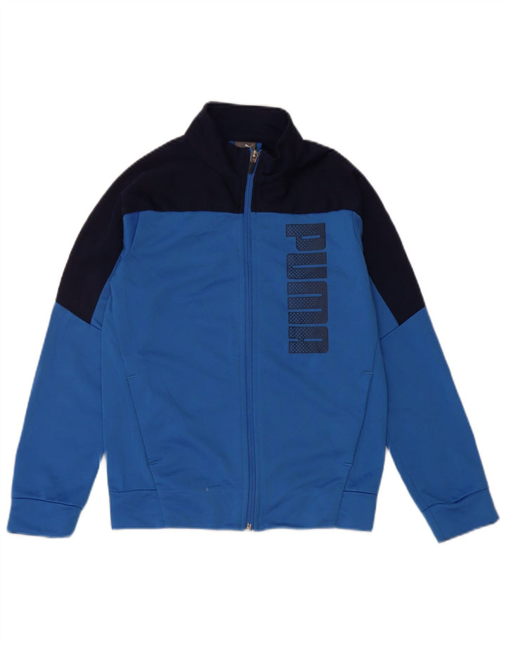 PUMA Boys Graphic Tracksuit Top Jacket 9-10 Years Blue Colourblock