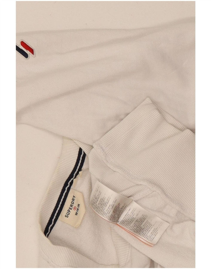 Superdry Damen Sweatshirt-Pullover UK 14 Large Weiße Baumwolle