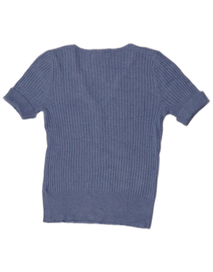 Marks & Spencer Damen-Pullover mit kurzen Ärmeln und V-Ausschnitt, Gr. 12, Mittelblau