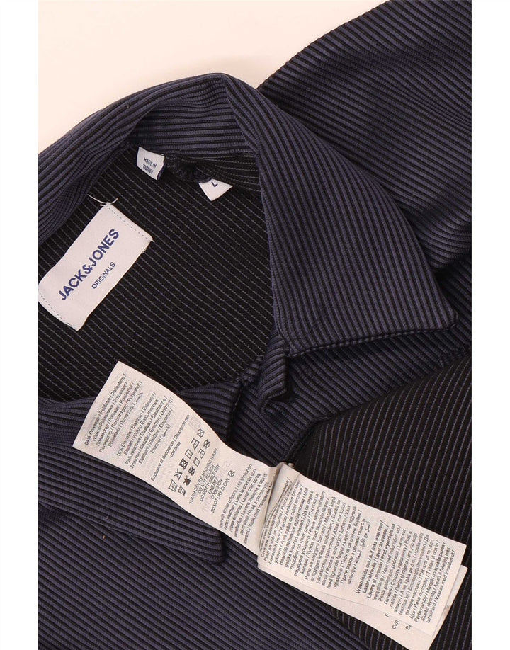 Jack & Jones Herren-Kurzarmhemd, groß, marineblau, gestreift, Polyester