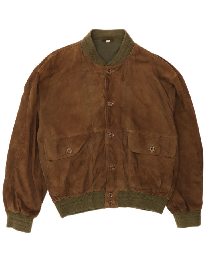 Vintage Herren Wildleder Bomberjacke IT 50 Großes braunes Leder