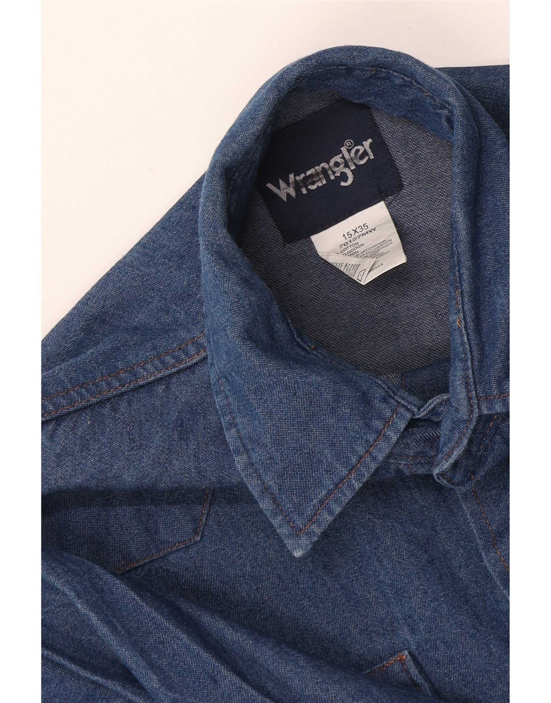 Wrangler Herren-Western-Jeanshemd, Größe 15, mittelblaue Baumwolle